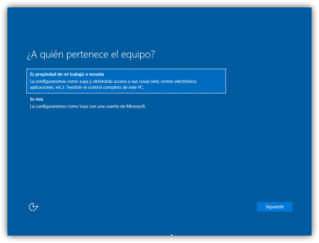primer inicio de windows 10
