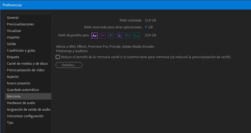 after effects no se puede asignar memoria