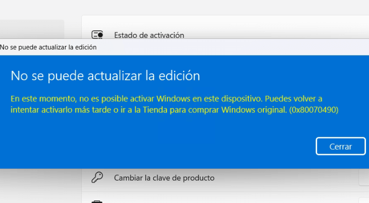 error 0xx80070490 activar windows