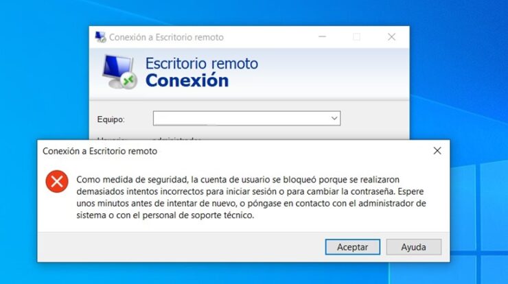usuario bloqueado escritorio remoto