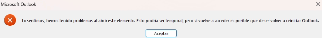 error abrir elemento outlook
