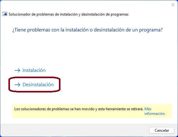 Herramienta para la desinstalacion en Windows