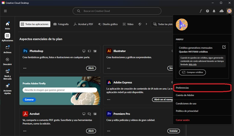 Creative Cloud idioma