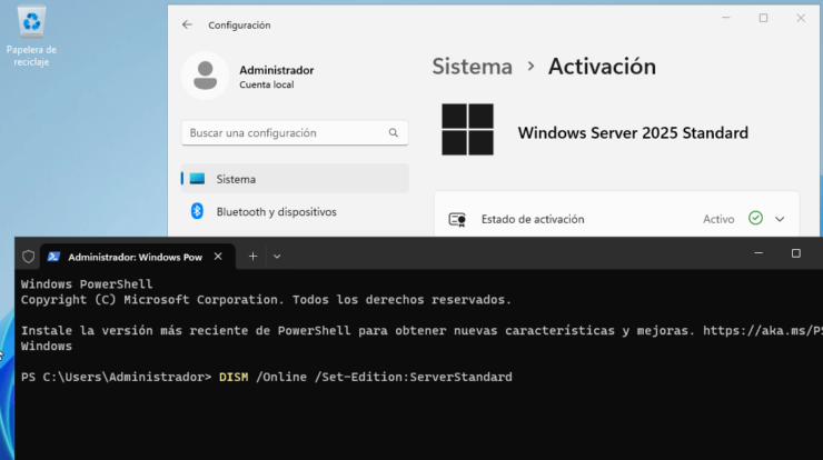 convertir server 2025 evaluacion