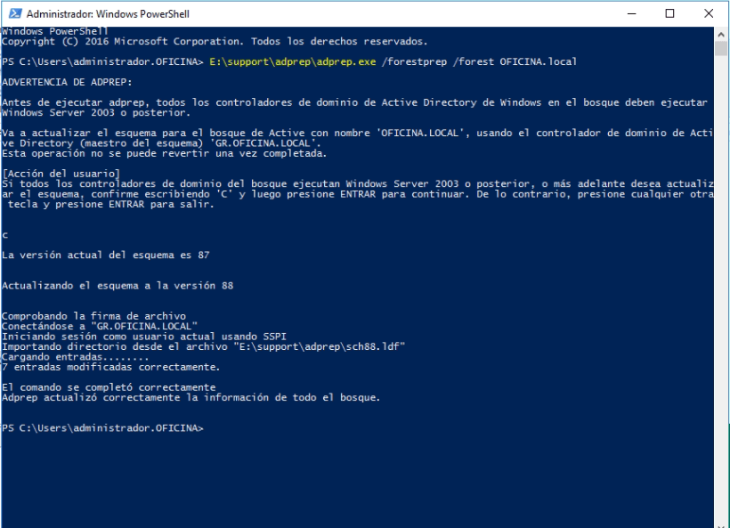 windows server 2016 a 2019 adprep forestprep