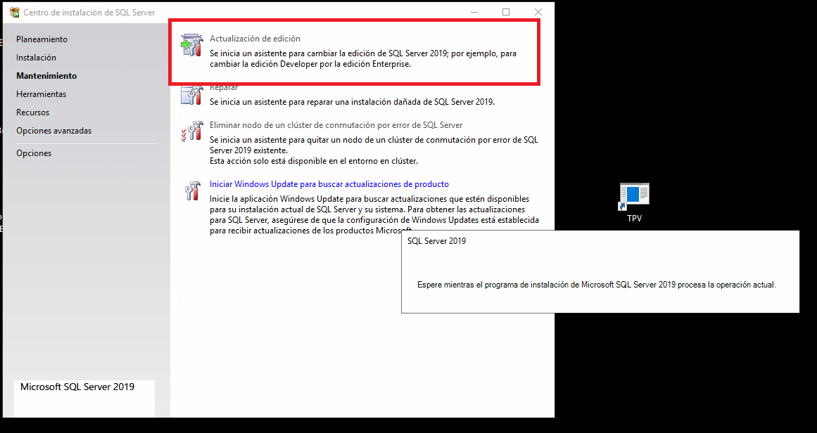 actualizar a sql server 2019 standard