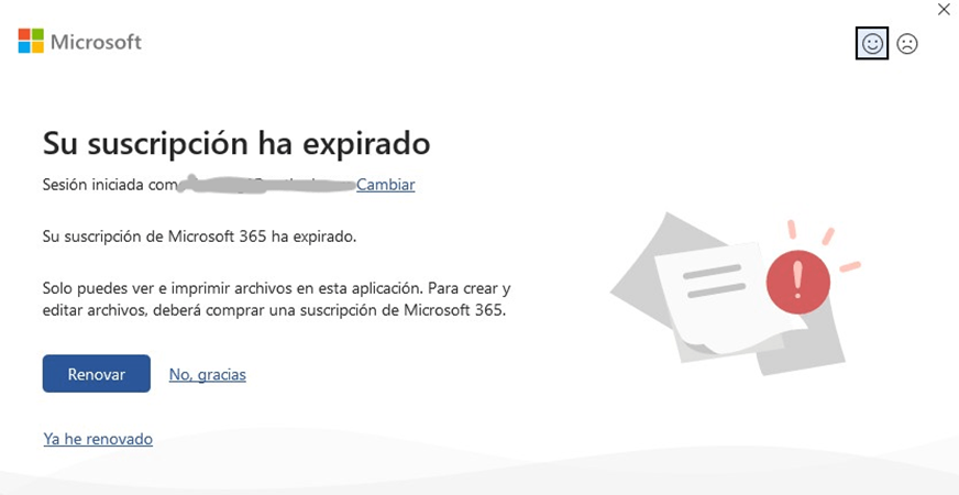 Eliminar aviso suscripción caducada Office