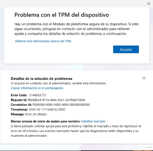 Error Problema con el TPM del dispositivo Windows 11 - Código -2146893772
