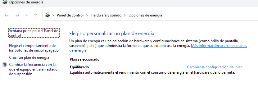 plan de energia Alto rendimiento en Windows